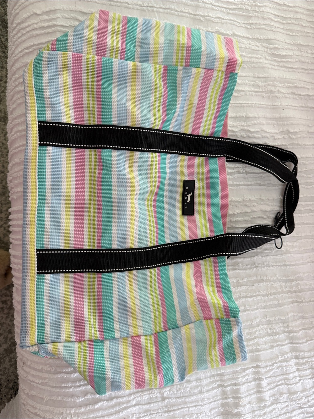 Striped Pastel Tote/beach Bag with Black Strap